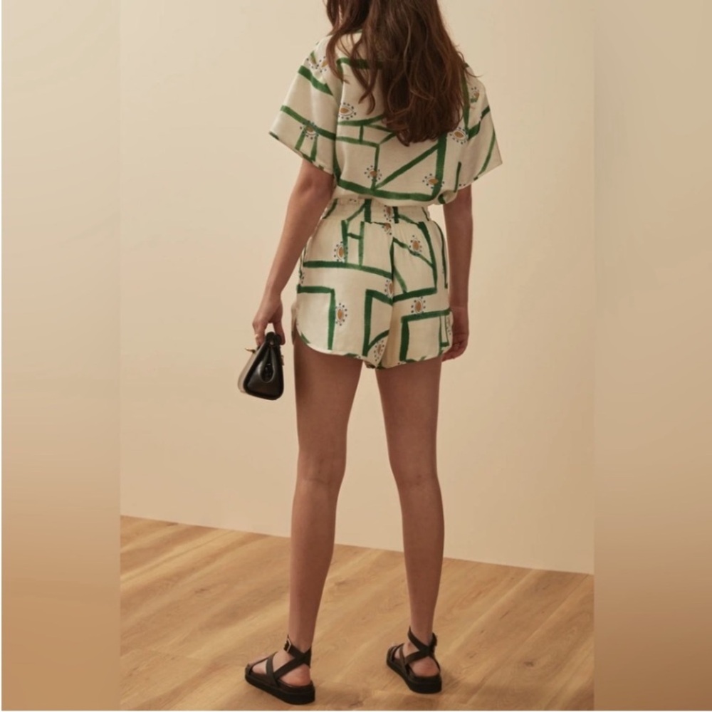 NWT SET Anthropologie Sancia Ayla Linen 2 Piece Short Set in olive green & white - Picture 13 of 15